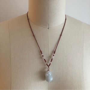 Jade Zodiac Year of Pig Boar  Pendant Necklace Red